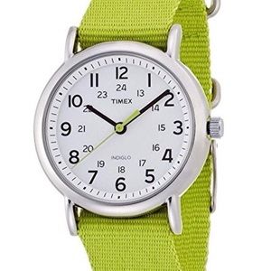 Timex Weekender Unisex watch w/ bright green slip thru changeable strap. Never…